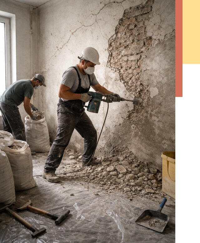 Демонтаж штукатурки со стен в Кызыле от 7467 руб/м² — быстро и недорого | ОТДЕЛОЧНИК-Кзл