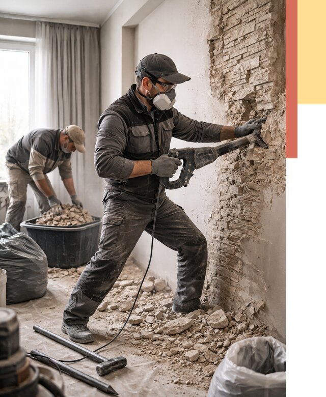 Демонтаж декоративного камня в Кызыле от 1504 руб/м² — быстро и недорого | ОТДЕЛОЧНИК-Кзл