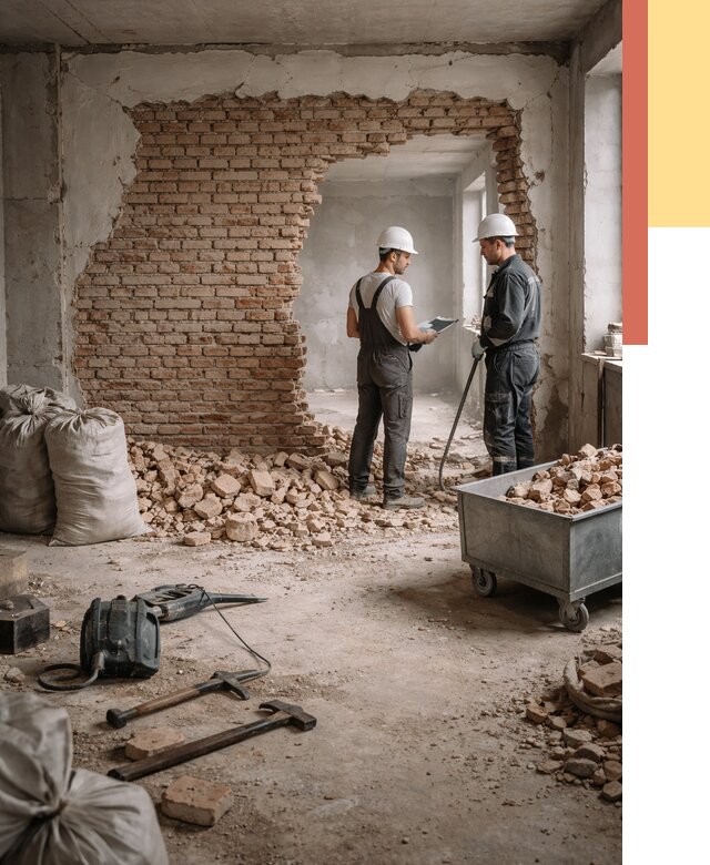 Демонтаж кирпичных стен в Кызыле от 4356 руб. — быстро, недорого, под ключ | ОТДЕЛОЧНИК-Кзл