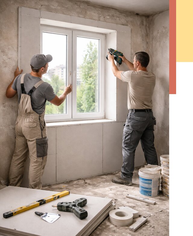 Монтаж откосов из гипсокартона в Кызыле от 4667 руб. под ключ | ОТДЕЛОЧНИК-Кзл