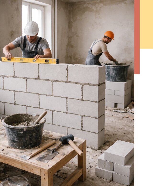 Кладка перегородок из газобетона в Кызыле от 3319 руб. под ключ | ОТДЕЛОЧНИК-Кзл