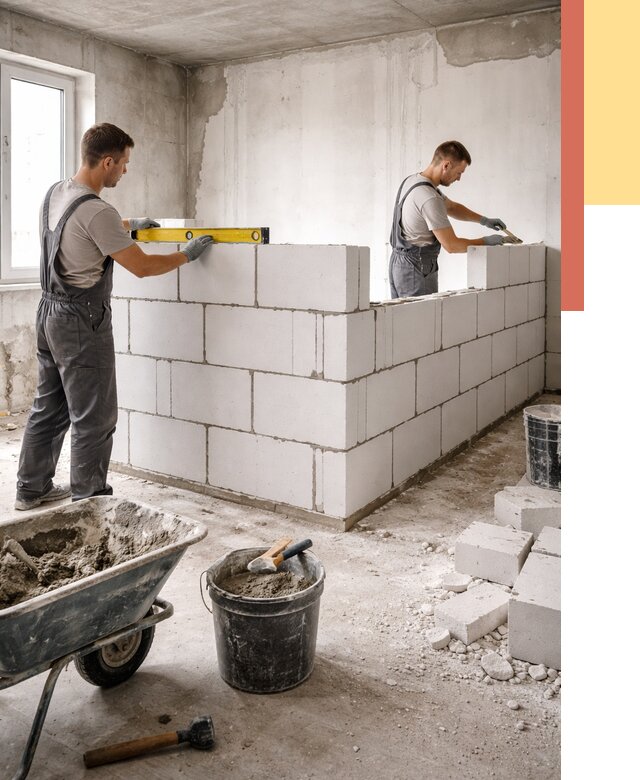 Кладка перегородок из ПГП в Кызыле от 2593 руб./м2 — монтаж и возведение под ключ | ОТДЕЛОЧНИК-Кзл