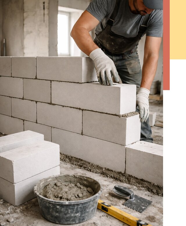 Кладка перегородок из силикатного блока в Кызыле от 4148 руб. под ключ | ОТДЕЛОЧНИК-Кзл