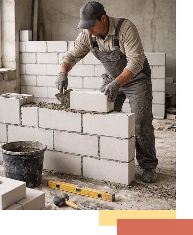 Кладка перегородок из силикатного блока в Кызыле