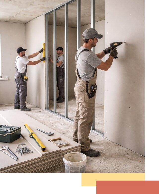 Однослойная перегородка из гипсокартона в Кызыле под ключ, монтаж и отделка