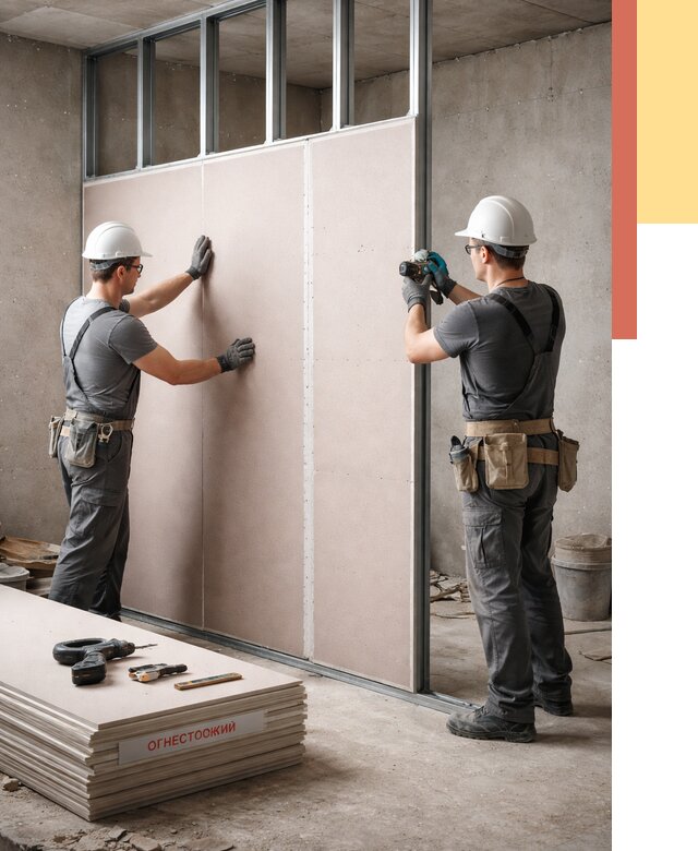 Перегородка из огнестойкого гипсокартона в Кызыле от 1919 руб. под ключ | ОТДЕЛОЧНИК-Кзл