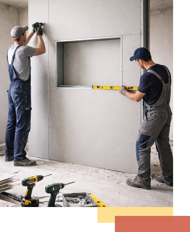 Перегородка из гипсокартона с нишей под декор в Кызыле