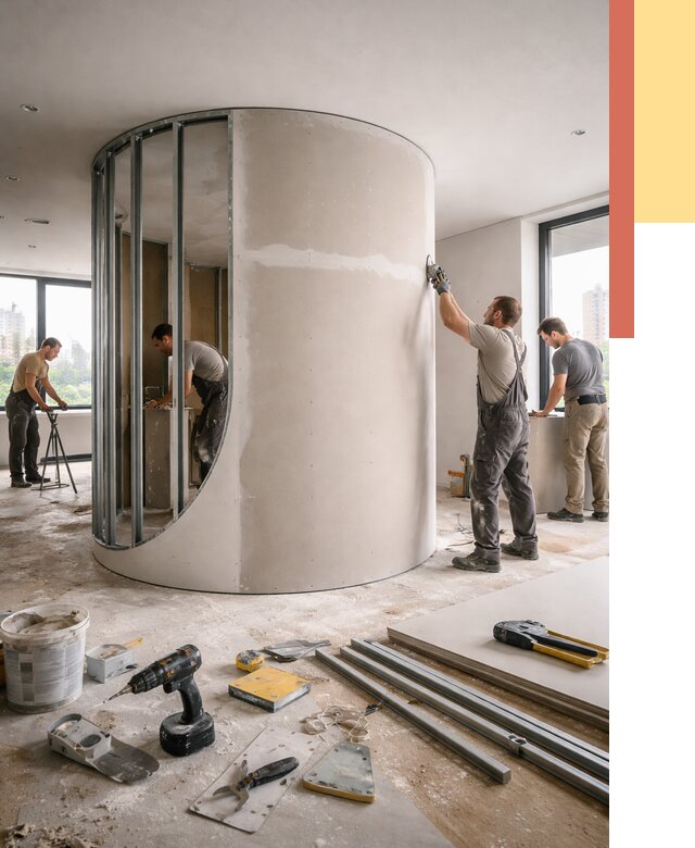 Радиусная перегородка из гипсокартона в Кызыле от 3008 руб. под ключ | ОТДЕЛОЧНИК-Кзл