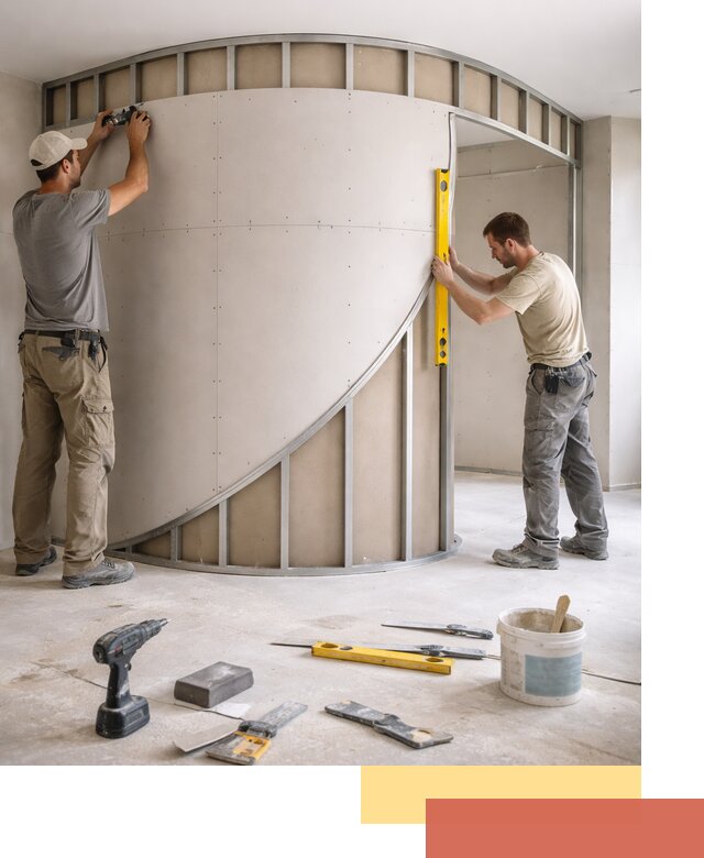 Радиусная перегородка из гипсокартона в Кызыле под ключ