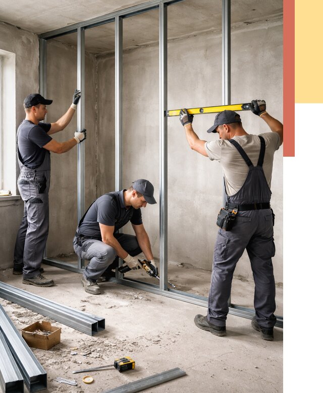 Монтаж каркаса перегородки из профиля в Кызыле от 778 руб. | ОТДЕЛОЧНИК-Кзл