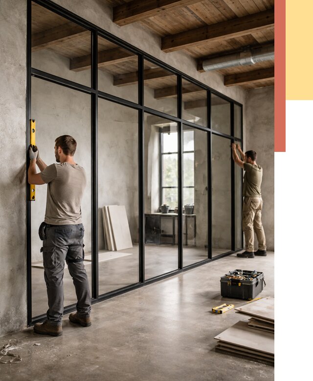 Стеклянные перегородки лофт в Кызыле от 10890 руб. под ключ | ОТДЕЛОЧНИК-Кзл