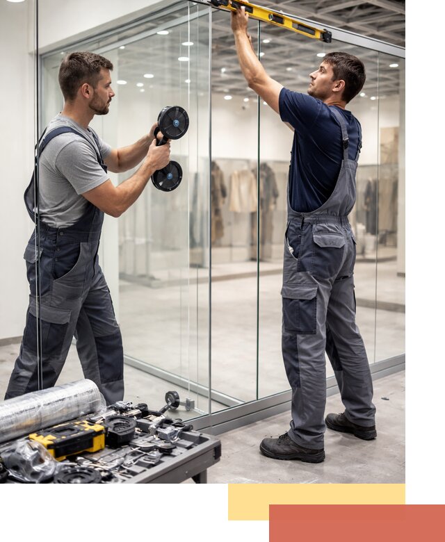 Стеклянные перегородки для магазинов в Кызыле — монтаж и установка