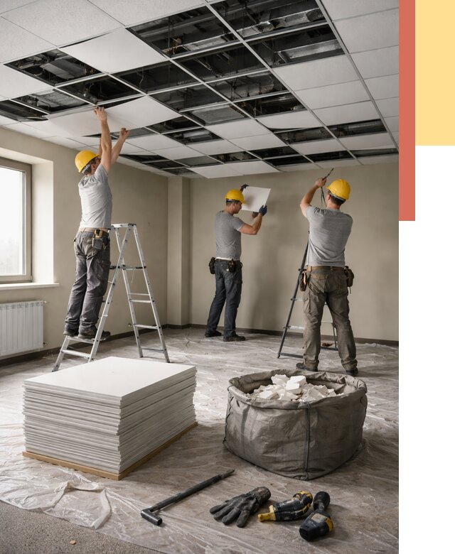 Демонтаж потолка Армстронг в Кызыле от 4667 руб. быстро и недорого | ОТДЕЛОЧНИК-Кзл