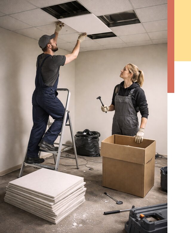 Демонтаж потолочной плитки в Кызыле от 4667 руб. быстро и недорого | ОТДЕЛОЧНИК-Кзл