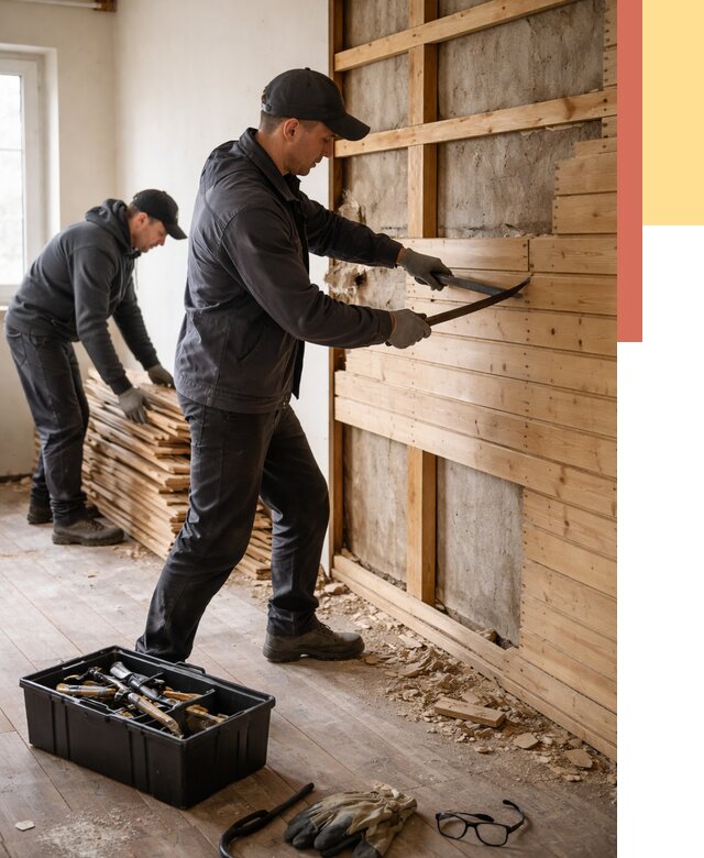 Демонтаж вагонки в Кызыле от 3941 руб/м2 — быстро и недорого | ОТДЕЛОЧНИК-Кзл