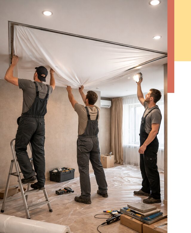 Монтаж ПВХ натяжного потолка в Кызыле от 3630 руб. под ключ | ОТДЕЛОЧНИК-Кзл