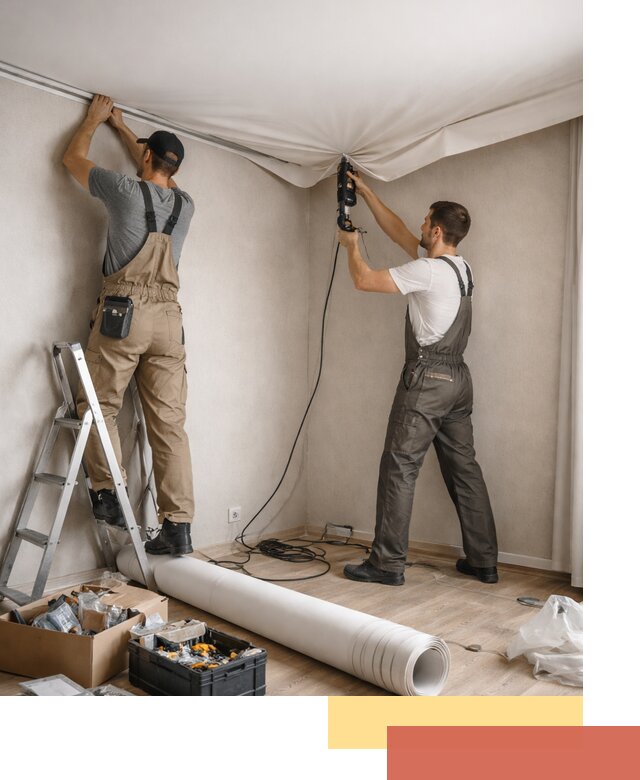 Монтаж цветного натяжного потолка в Кызыле за один день