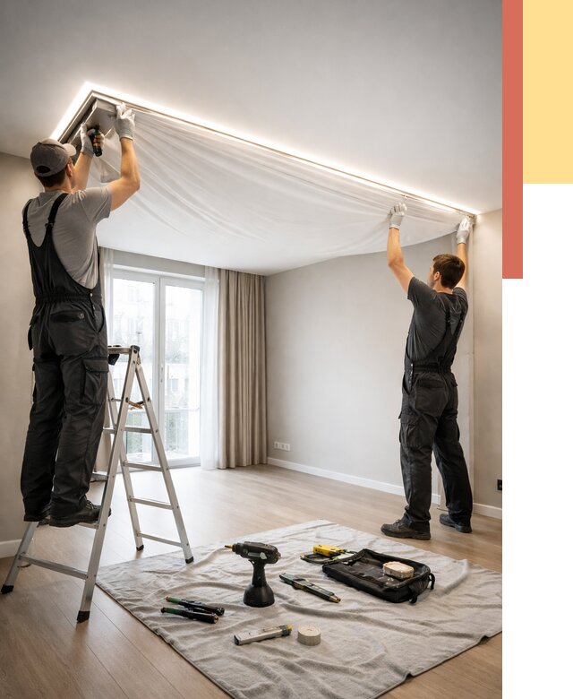 Монтаж парящего натяжного потолка в Кызыле от 4667 руб. быстро и недорого | ОТДЕЛОЧНИК-Кзл