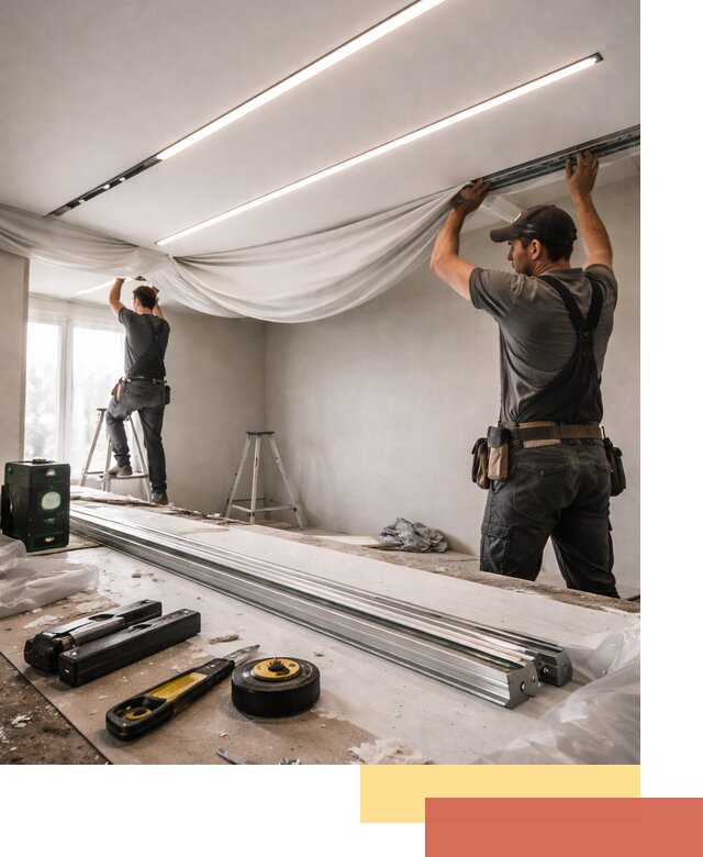 Монтаж натяжных потолков со световыми линиями в Кызыле