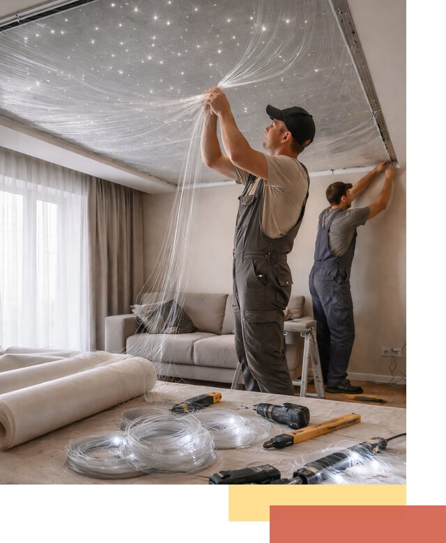 Монтаж натяжного потолка «Звездное небо» в Кызыле