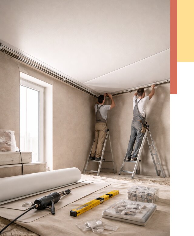 Монтаж натяжного потолка в спальне в Кызыле от 3941 руб. под ключ | ОТДЕЛОЧНИК-Кзл