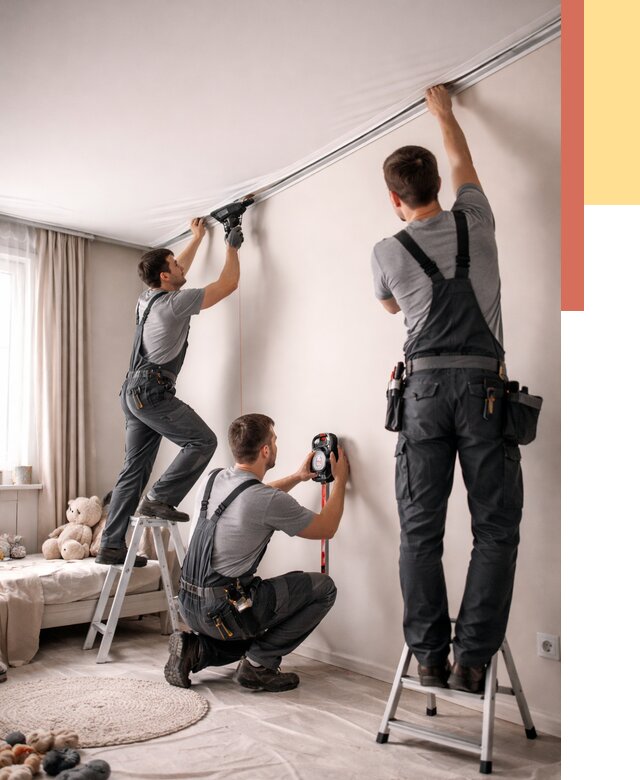 Монтаж натяжного потолка в детской в Кызыле от 3630 руб. — быстро и недорого | ОТДЕЛОЧНИК-Кзл