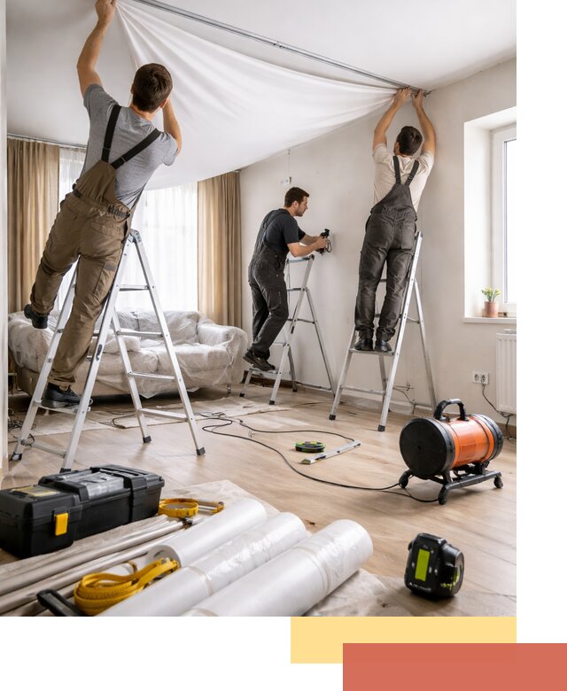 Монтаж натяжного потолка в гостиной в Кызыле