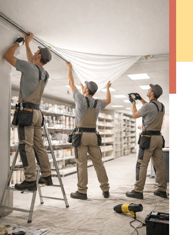 Монтаж натяжного потолка в магазине в Кызыле от 4667 руб. быстро и недорого | ОТДЕЛОЧНИК-Кзл