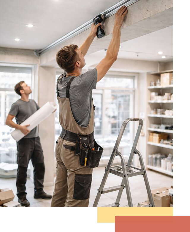 Монтаж натяжных потолков в магазине в Кызыле