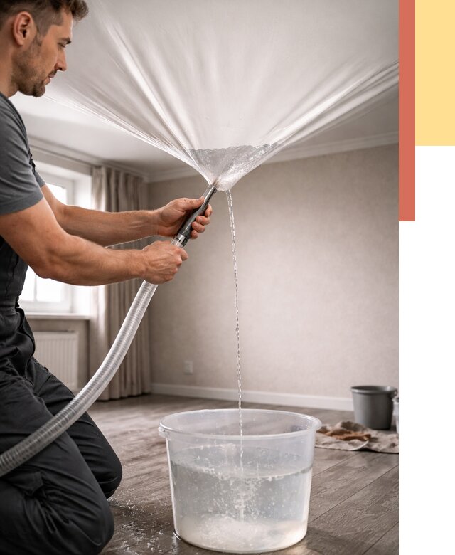 Слив воды с натяжного потолка в Кызыле от 2593 руб. быстро и недорого | ОТДЕЛОЧНИК-Кзл