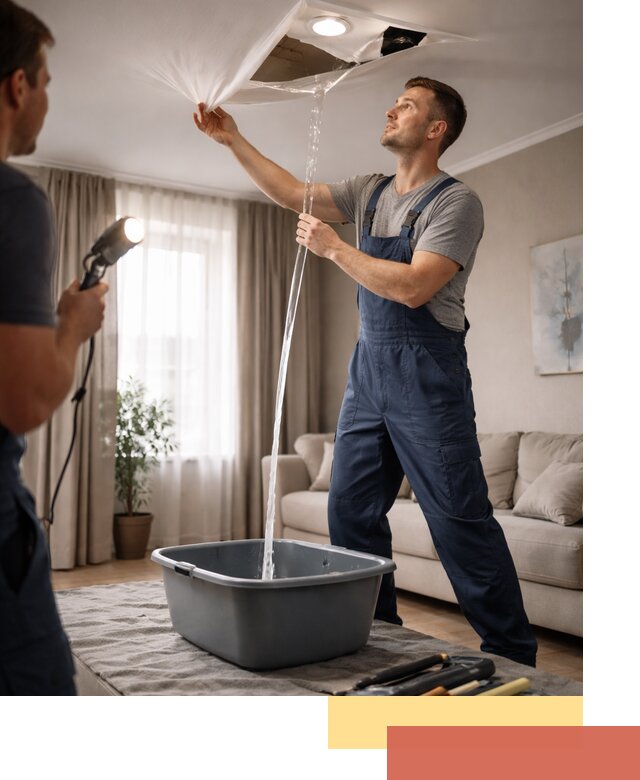 Слив воды с натяжного потолка в Кызыле быстро и аккуратно