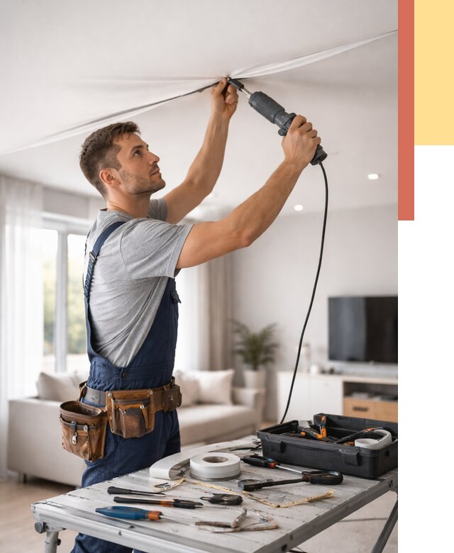 Ремонт натяжных потолков в Кызыле от 9852 руб. под ключ — ОТДЕЛОЧНИК-Кзл