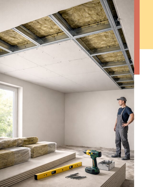 Звукоизоляция потолка ГКЛ в Кызыле от 985 руб. — монтаж под ключ | ОТДЕЛОЧНИК-Кзл