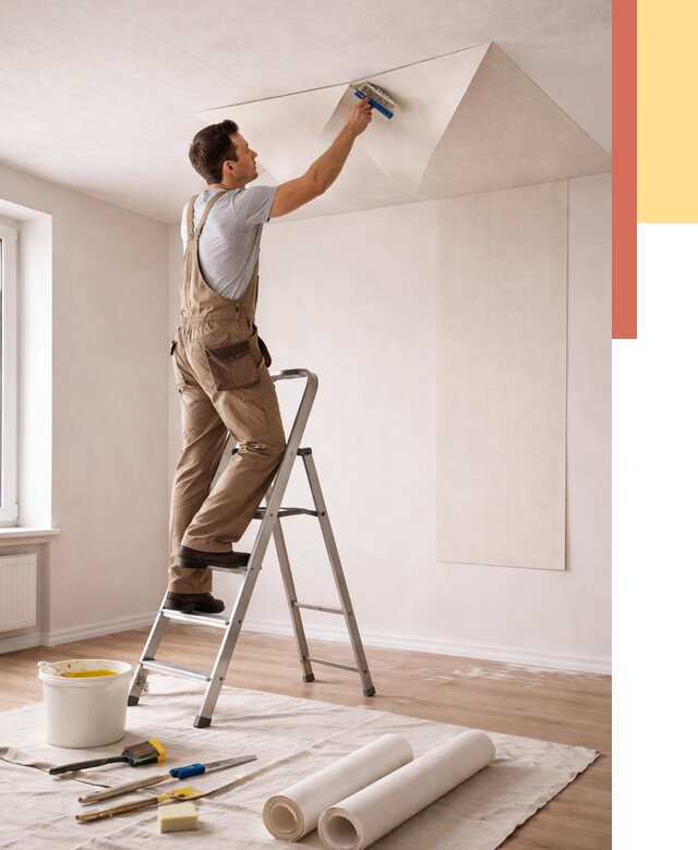 Поклейка обоев на потолок в Кызыле от 4667 руб. быстро и недорого | ОТДЕЛОЧНИК-Кзл